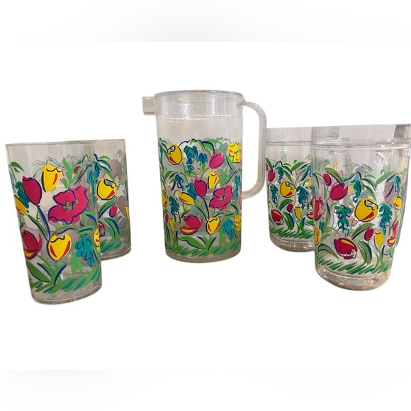 Vintage Acrylic 70s/80s Pitcher With Lid Cups Set - Picture 1 of 12